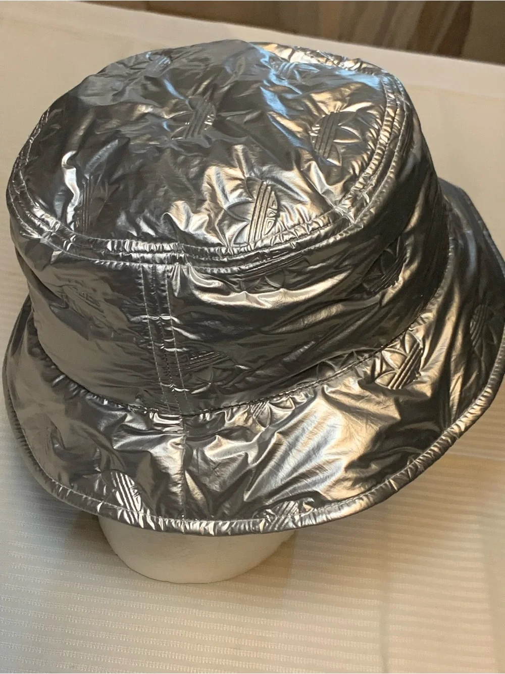 adidas Puffy Satin Bucket Hat in a metallic "Tin Foil" silver finish. EUC - Picture 3 of 8
